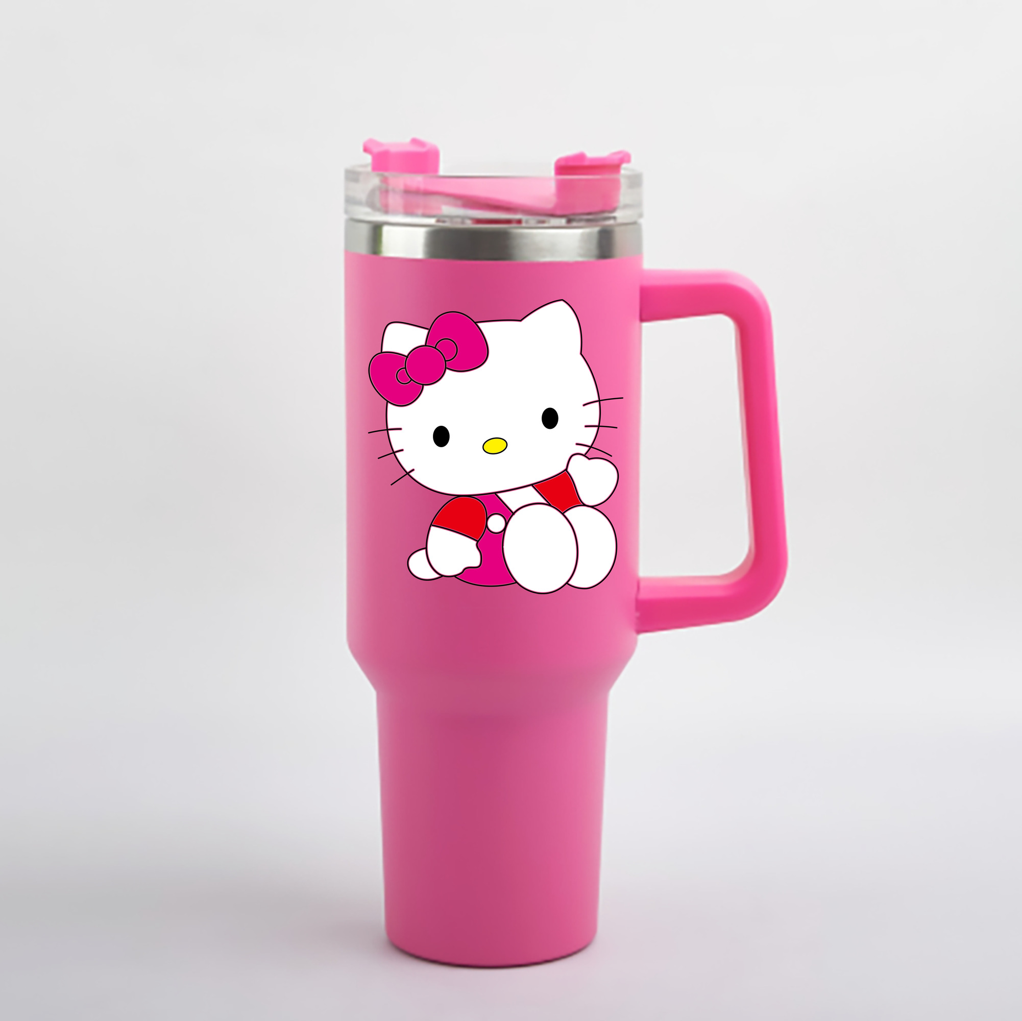 （画像用） Hello Kitty ハローキティ 1200mL車用タンブラー - クリスタルステッカー（プラスチックストロー付き）